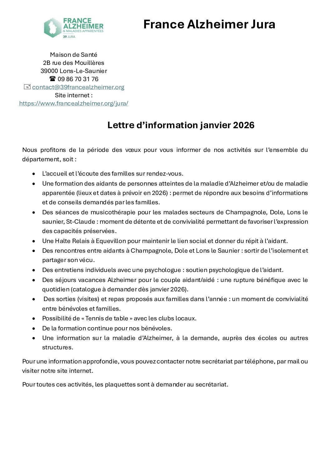 Lettre d&rsquo;info 2026
